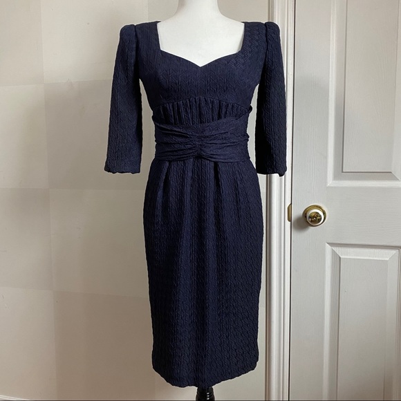 Incredible Vintage Oscar de la Renta Crepe Dark Navy Dress - Picture 1 of 11